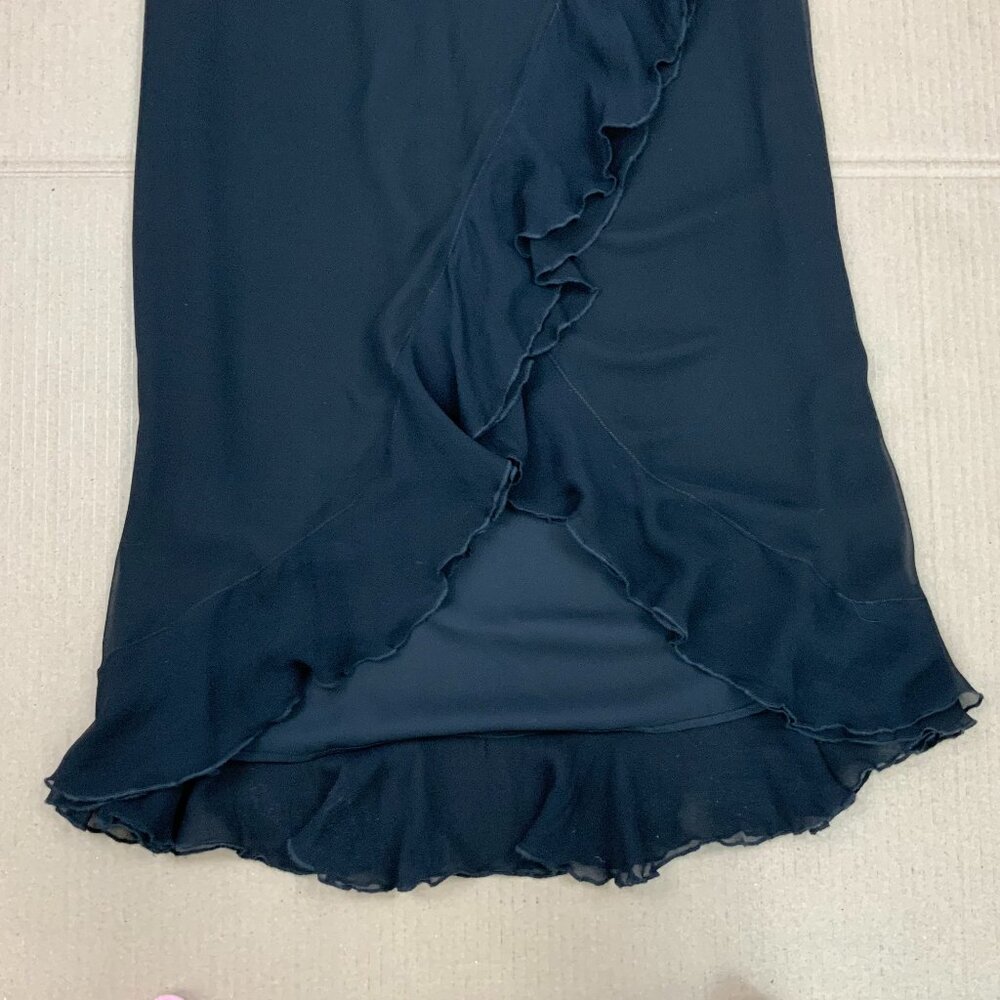 Vintage A.B.S. by Allen Schwartz Black Maxi Wrap Skirt Cascading Ruffles Sz 12 - Picture 14 of 16